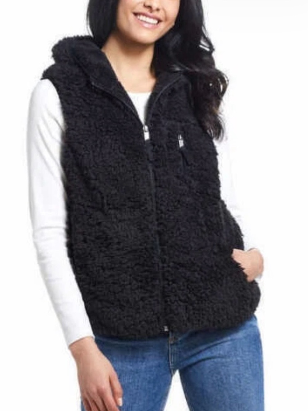 Weatherproof Vintage Women's Vest Large Black Sherpa hooded Layering Outwear